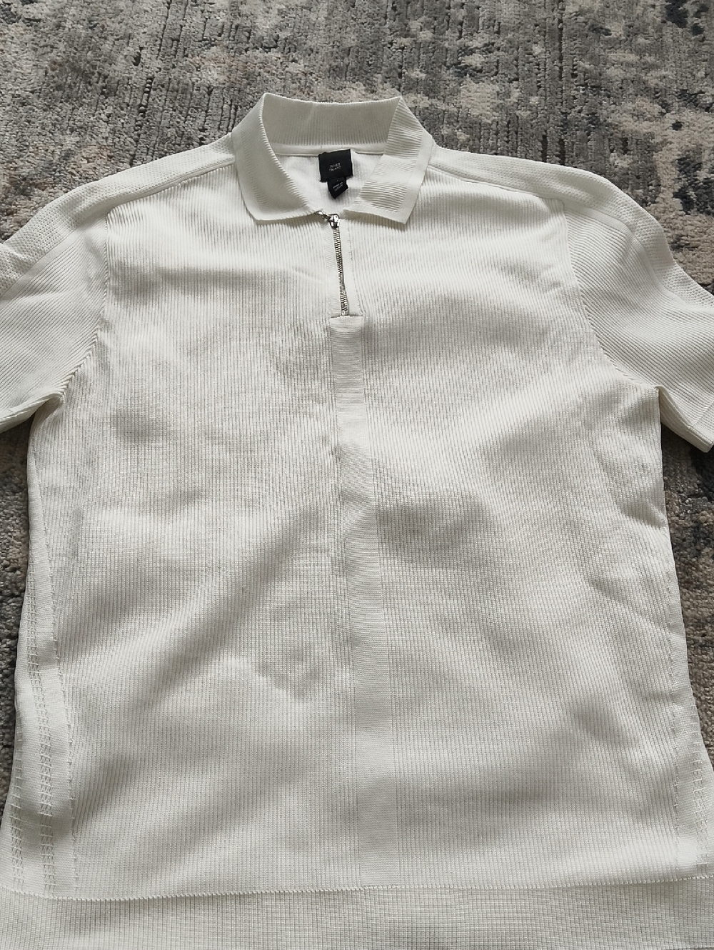 River Island Cream Half-Zip Short Sleeve Polo